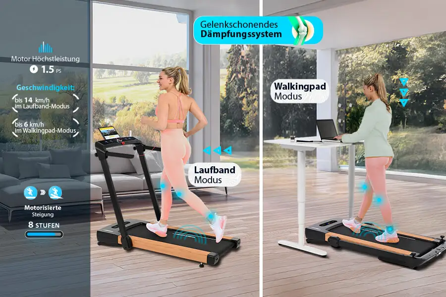 Laufband 2in1 Holz: Zwei Modi - Pure Flexibilität im Alltag